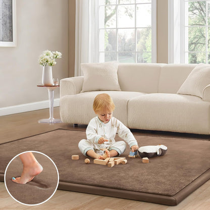 Baby Play Mat for Floor Tummy Time Mat Nursery Rug Muscle Mat Area Rug Playroom Rug Tatami Mat 6'7"x4'11" Memory Foam 1.3" Thick Crawling Mat For Babies,Toddlers, Infants, Kids,Floor Mat,Coffee