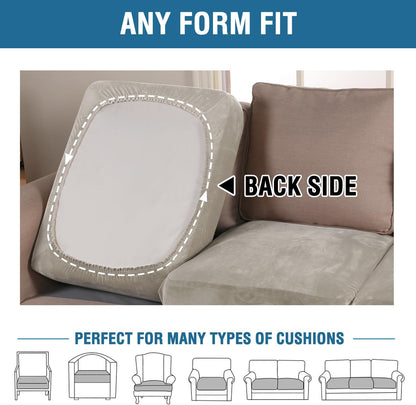 H.VERSAILTEX Velvet Stretch Couch Cushion Cover Plush Cushion Slipcover for Loveseat Cushion Furniture Protector Seat Cushion Sofa Cover (2 Piece Medium Sofa Cushion Covers, Oatmeal)