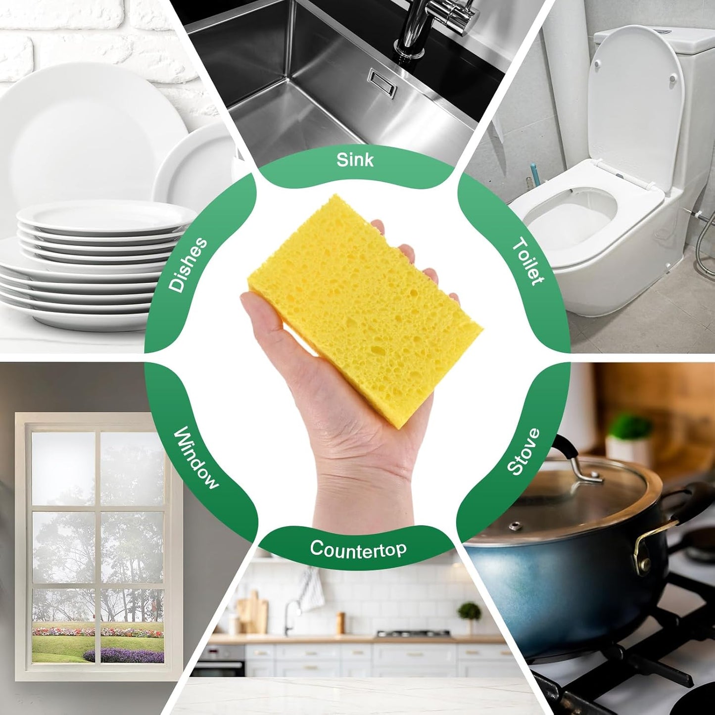 6-Set Kitchen Sponges, Condense Eco Cellulose Non-Scratch Scrub Heavy Sponge for Kitchen/Household/Bathroom, Clean Tough Messes Dish Scrubber [Multicolor]