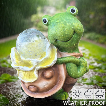 Solar Garden Turtle Statue with LED Light Decorative Cute Turtle Carrying Lantern Design Outdoor Lawn Ornament(Yellow Flower)