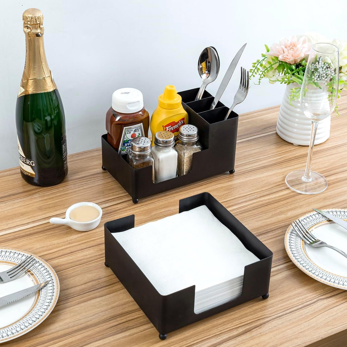 MyGift Modern Brass Tone Metal Tabletop Commercial Folded Paper Towel Holder Dispenser Tray (Matte black set)