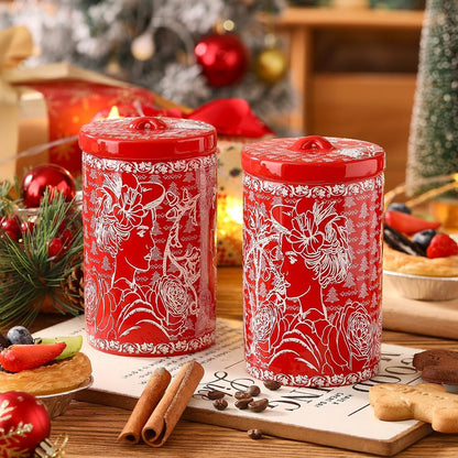 Porlien Lady Porcelain 15-ounce Canisters Set of 2, Food Storage Containers with Lid for Coffee Beans, Tea, Condiments & Nuts, Gifts for Mothers'Day, Thanksgiving, Christmas, Valentine’s Day
