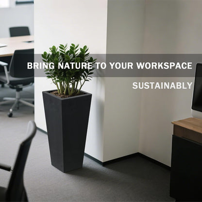 GreenShip 27" Tall Planters, Set of 2 – Black Outdoor Planter for Front Porch & Tall Plants, Weather-Resistant, with Drainage Hole & Rubber Plug (No Plants Included) (Black-2pcs)