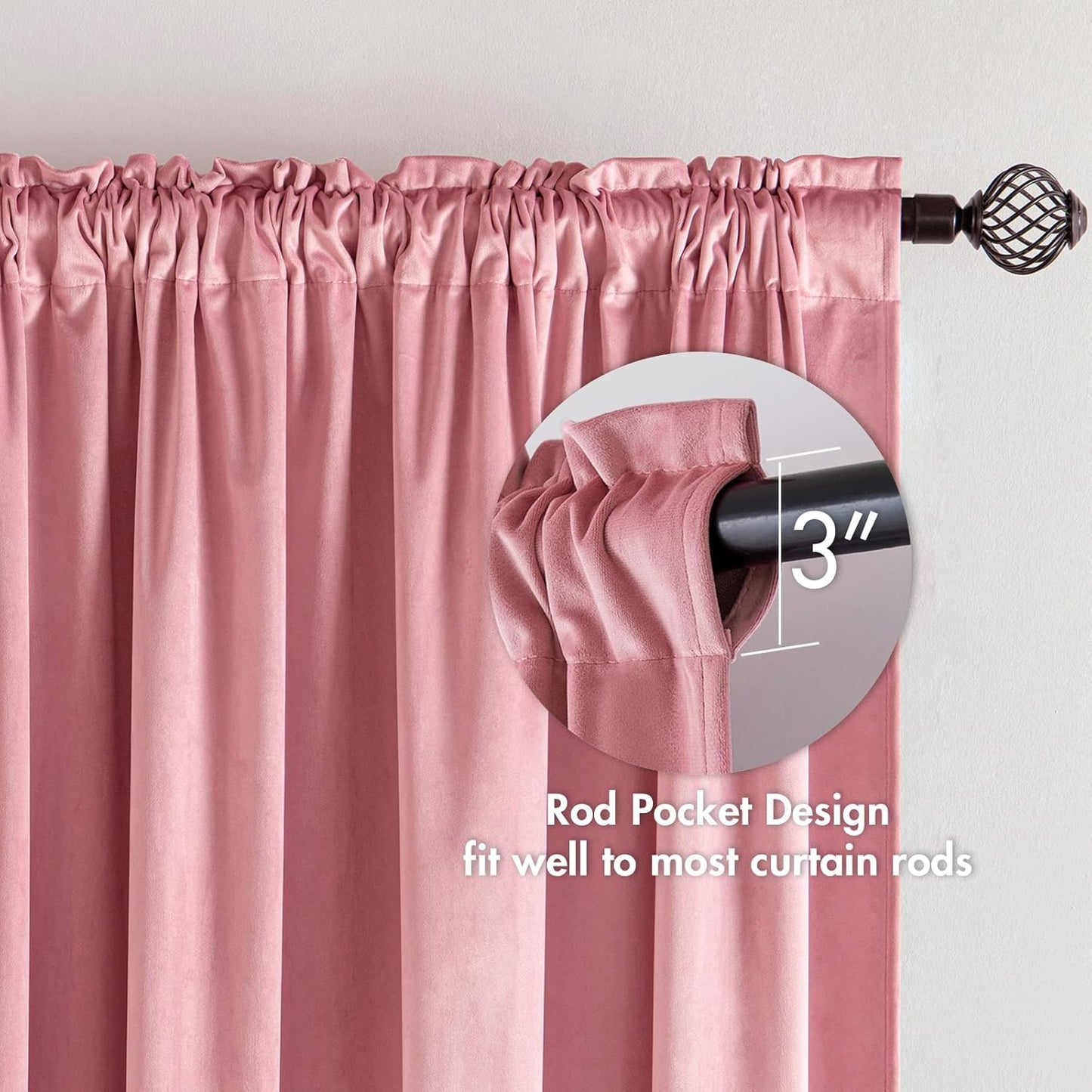 MIULEE Blush Pink Velvet Curtains Thermal Insulated Blackout Curtain Drapes for Bedroom Living Room Darkening 90 Inches Long Curtains Panels Rod Pocket Set of 2