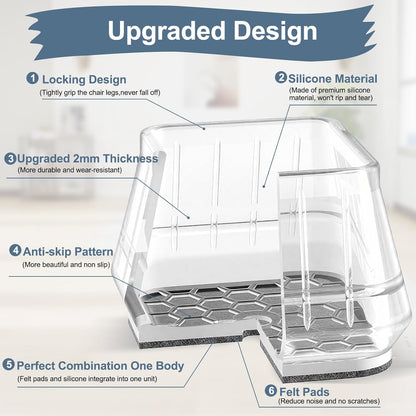 24PCS Square Chair Leg Floor Protectors for Hardwood Floors, Thicken Rubber Chair Leg Cap Covers, Non Slip Furniture Leg Pads to Protect Wood Tile Floors from Scratches and Reduce Noise