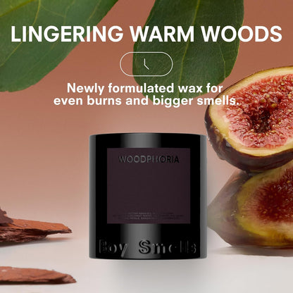 Boy Smells - Woodphoria Scented Candles for Men and Women - 8.5 oz - Soy, Coconut Wax Candle Blend - Aromatic Candles for Home with Fig, Sandalwood and Jasmine - 50-Hour Burn - Cotton Wick