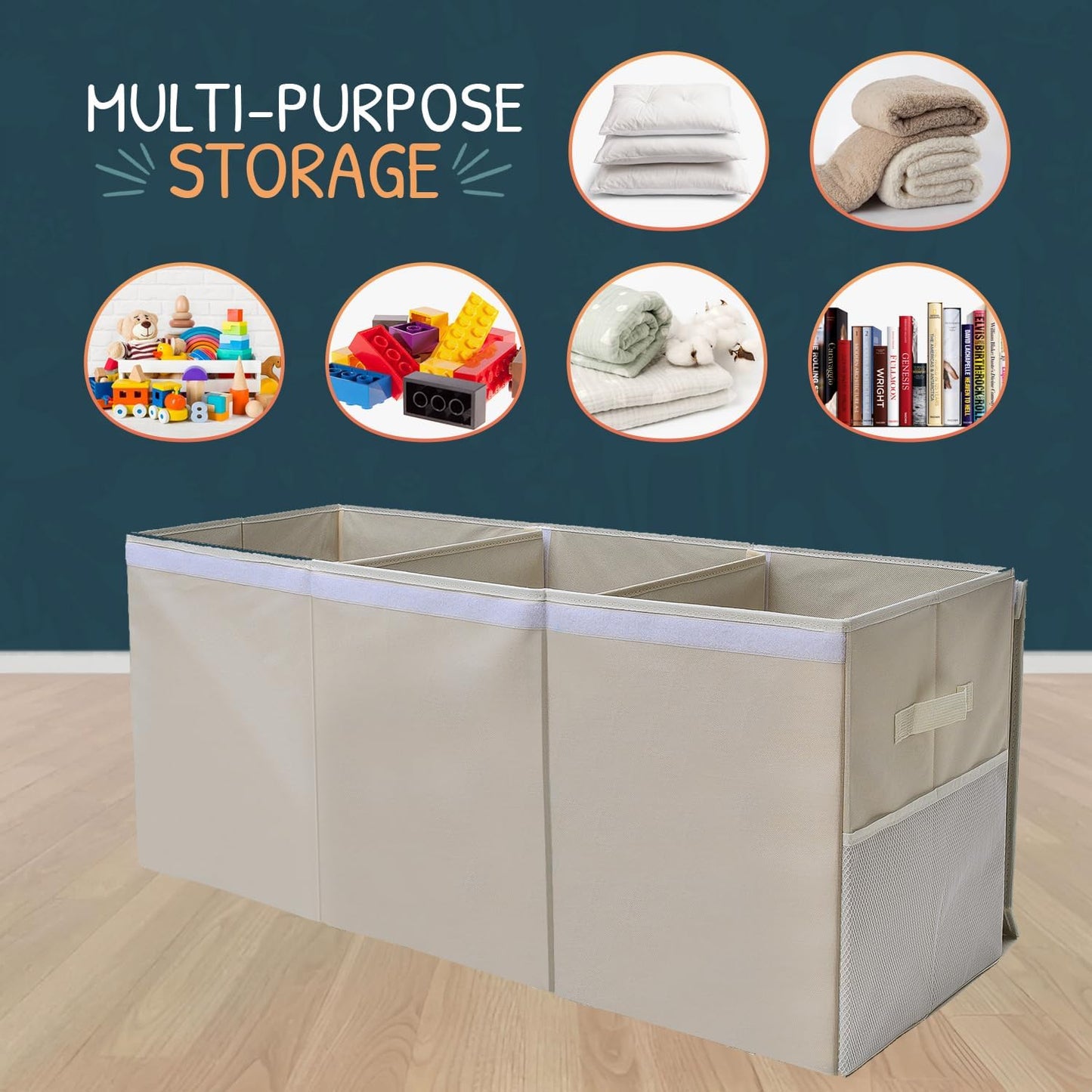 Extra Large Toy Storage Organizer with Lid - Sturdy, Collapsible Toy Chest Storage Box Design - Toys Bin with Dividers for Kids, Nursery, Bedroom, Playroom 37"x16"x14"