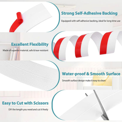 Weather Stripping Door Draft Stopper Flexible Self Adhesive Silicone Door Seal Strip for Glass Doors Windows and Shower Glass Gaps, 2 Inch Wide X 20 Feet Long, White