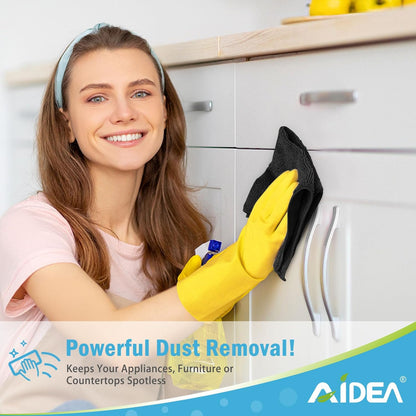 AIDEA Microfiber Cleaning Cloth-150PK, Soft Microfiber Towels for Cars, Absorbent Cleaning Rags, Lint-Free Streak-Free Wash Cloths for House, Kitchen, Window(12in.x12in), Black