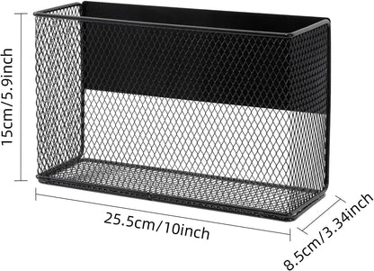 Black Magnetic Basket - Refrigerator Spice Rack & File Holder Locker Organizer - Wire Mesh Magnetic Shelf for Kitchen Storage