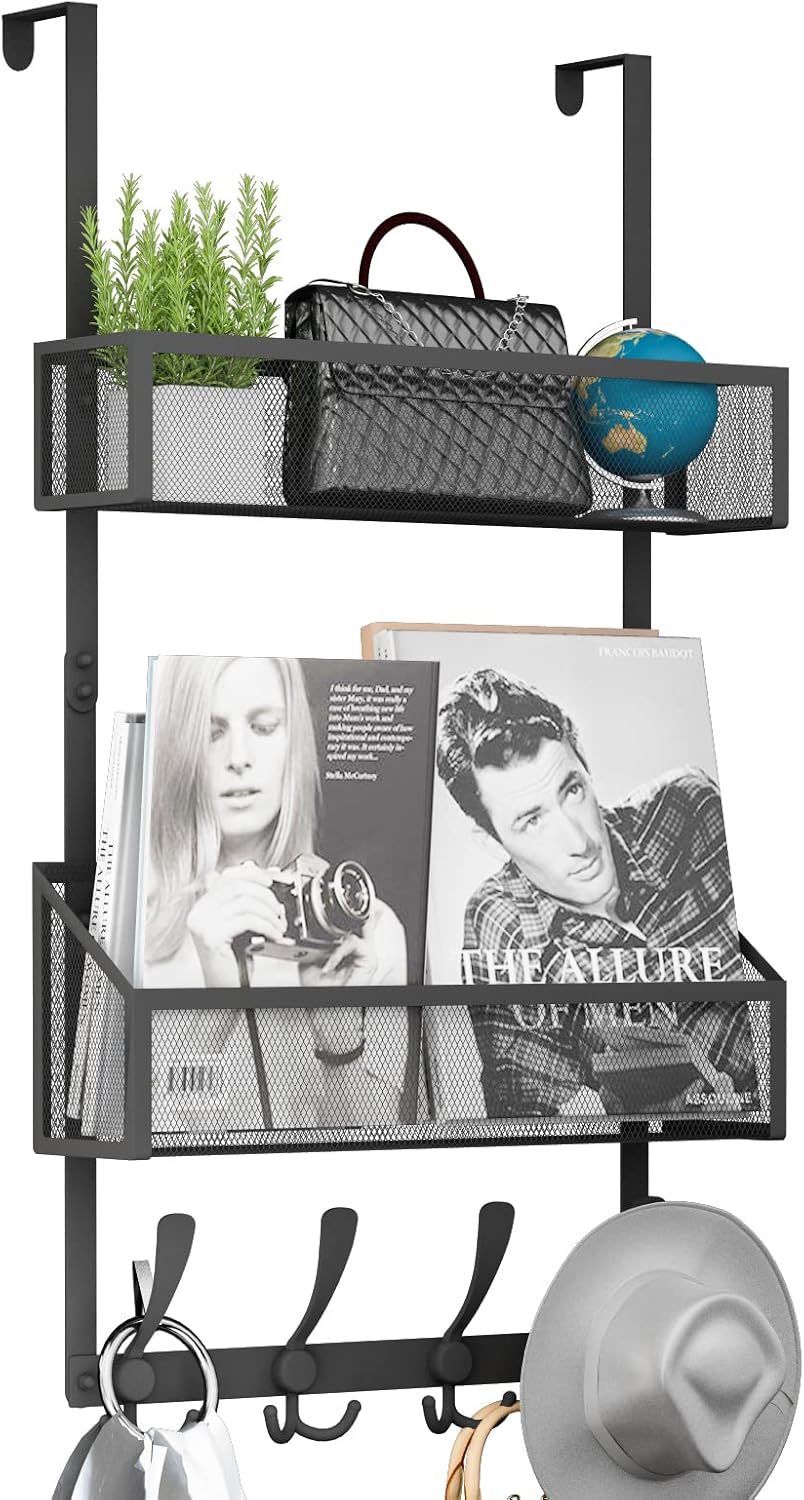 Over The Door Hooks Organizer, Coat Rack Over The Door Storage Hanger Towel Rack, Back of Door Storage Organizer for Bathroom,Bedroom,Kitchen,Office (Black 3-Tier)