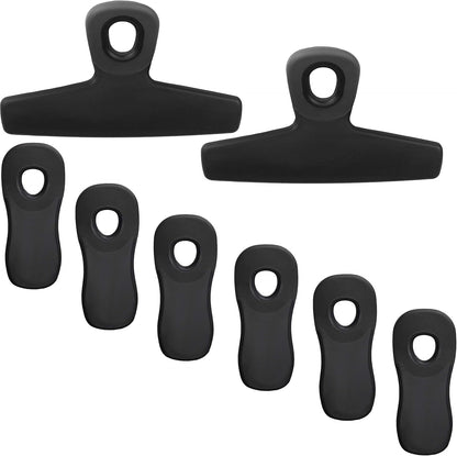 COOK WITH COLOR Bag Clips, Heavy Duty Chip Clip and Refrigerator Magnet Clips for Food Storage with Air Tight Seal Grip for Snack Bags and Food Bags (Black, Pack of 8)