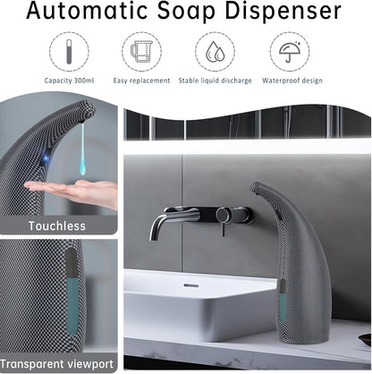 Automatic Liquid Soap Dispenser,300ML Touchless 4 Gear Adjustable, Countertop Electric Battery Operated Hand Soap Dispenser with Sensor for Bathroom,Kitchen,Office（Grid Blue）