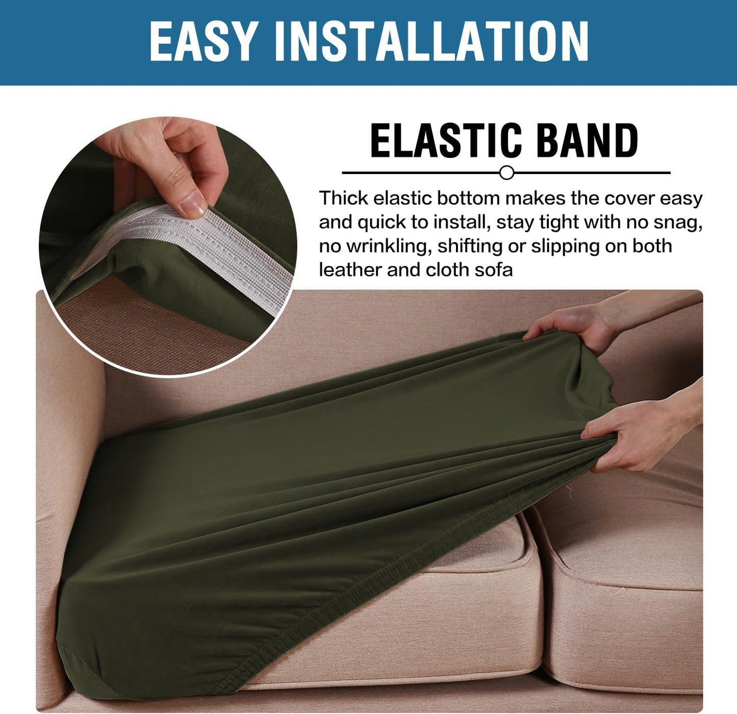 H.VERSAILTEX Velvet Stretch Couch Cushion Cover Plush Cushion Slipcover for Chair Loveseat Sofa Cushion Furniture Protector Seat Cushion Sofa Cover (3 Piece XL Sofa Cushion Covers, Olive)