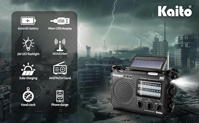 Kaito KA500 5-way Powered Emergency AM/FM/SW NOAA Weather Alert Radio with Solar,Dynamo Crank,Flashlight and Reading Lamp, Color Black