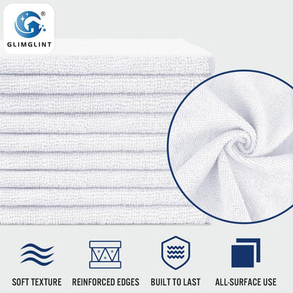 GLIMGLINT White Microfiber Cleaning Cloth, 150 Pack Microfiber Towels for Cars, Lint Free, Scratch-Free, Highly Absorbent, Reusable Cleaning Rags for Car, Household, Shop Towels 14"X12"