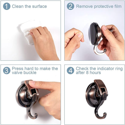 Suction Cup Hooks for Shower, Bathroom, Kitchen, Glass Door, Mirror, Tile – Loofah, Towel, Coat, Bath Robe Hook Holder for Hanging – Waterproof Wreath Hanger (Red Bronze 2Pack)