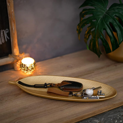 Hanobe Leaf Wooden Decorative Tray: Leaf Shaped Wood Key Tray Decor Leaves Bowl for Crystal Small Candle, Gold