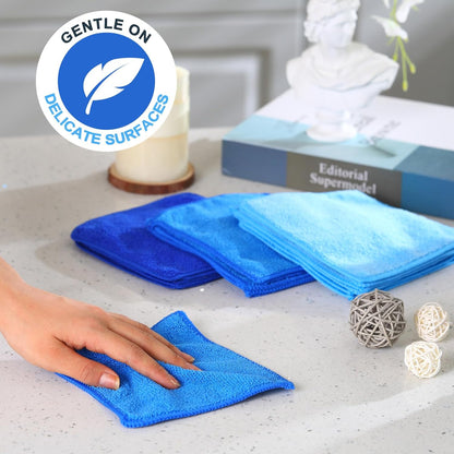 Tanlade Microfiber Cleaning Cloth 6"x6" Cleaning Rags Reasonable Kitchen Towels Microfiber Towels Cars Wash Dry Erase Cloth (Blue/Light Blue/Dark Blue,30 Pcs)