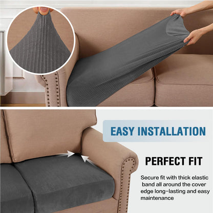 H.VERSAILTEX Velvet Stretch Couch Cushion Cover Plush Cushion Slipcover for Chair Loveseat Sofa Cushion Furniture Protector Seat Cushion Sofa Cover (3 Piece XL Sofa Cushion Covers, Grey Striped)