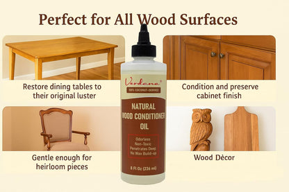 Verdana Natural Wood Conditioner Oil – 8 fl oz – Odorless, Non-Toxic Coconut Oil Polish for Furniture – No Wax Buildup - Nourishes, Restores & Rejuvenates Wood Furniture