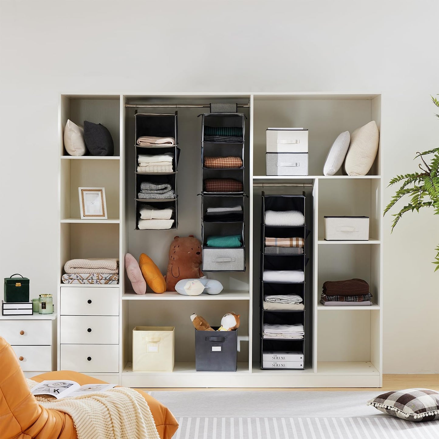 YOUDENOVA Hanging Closet Organizer, 4-Shelf Closet Hanging Storage Shelves, Black