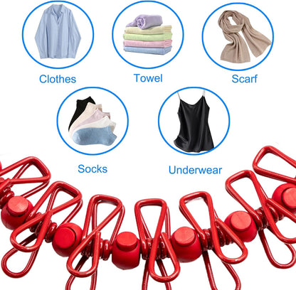 2 Pack Camping Clothesline Portable 12 Clothespins, Red Camping Accessories Travel Clothesline for Outdoor Indoor, Retractable Clothes Line Elastic Clothesline for Camper Hotel Room