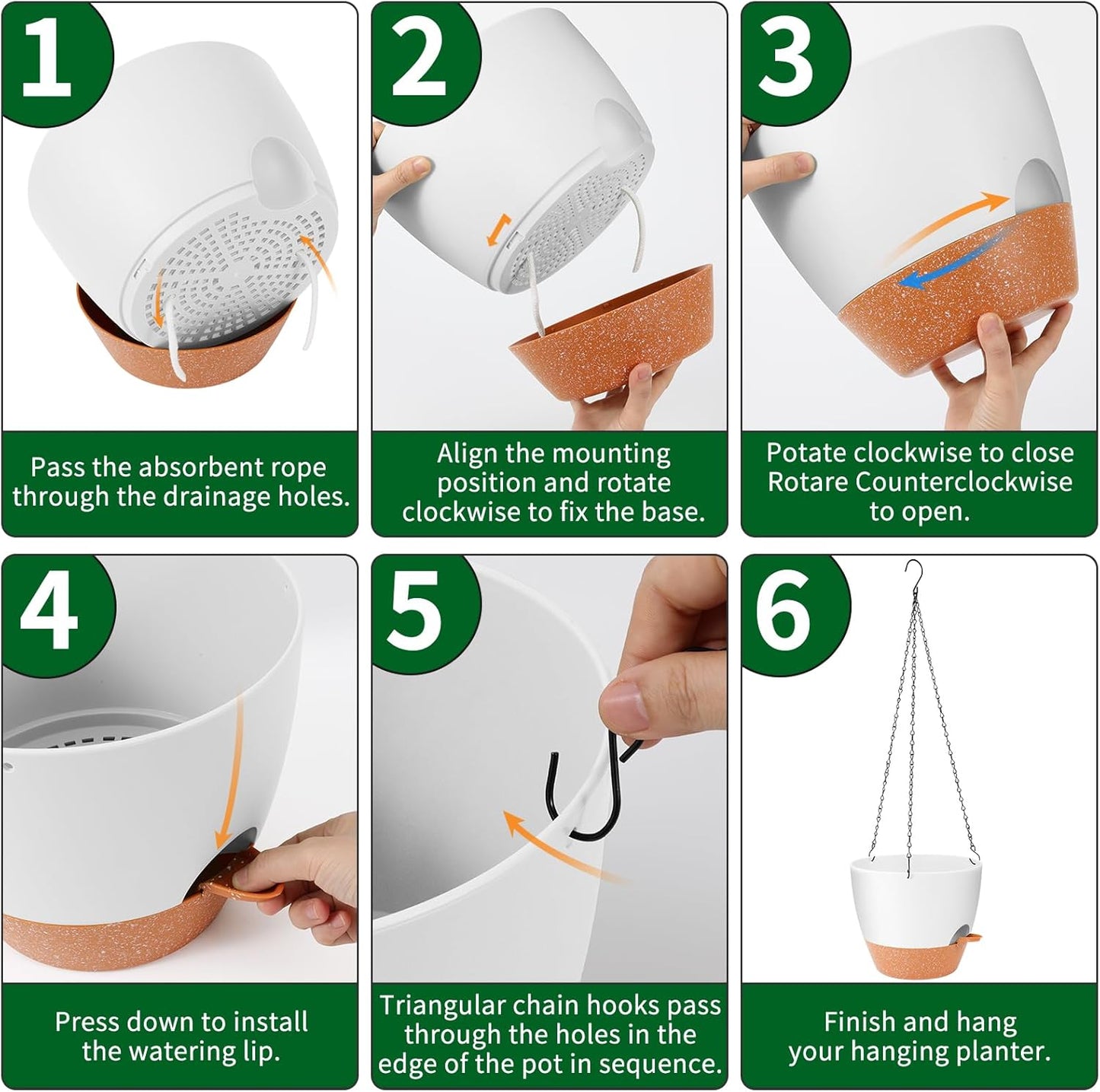 GARDIFE Hanging Planter, 10 inch Hanging planters for Indoor. Outdoor Plants, Self Watering Plant Pot, 2 Pack Large self Watering Hanging Planter, White