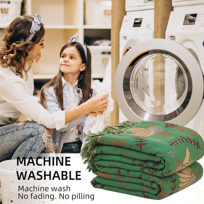 Boho Throw Blanket for Bed, 100% Pure Cotton Ultra Soft Rustic Quilt, Farmhouse Decor Bed Blankets, All Season Rustic Throw for Sofa Couch Chair(91''x 98'', Bird B)