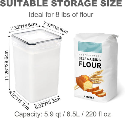 Large Food Storage Containers with Lids Airtight 6.5L / 5.9 quart, for Flour, Sugar, Baking Supply and Dry Food Storage, PANTRYSTAR 2PCS BPA Free Plastic Canisters for Kitchen Pantry Organization