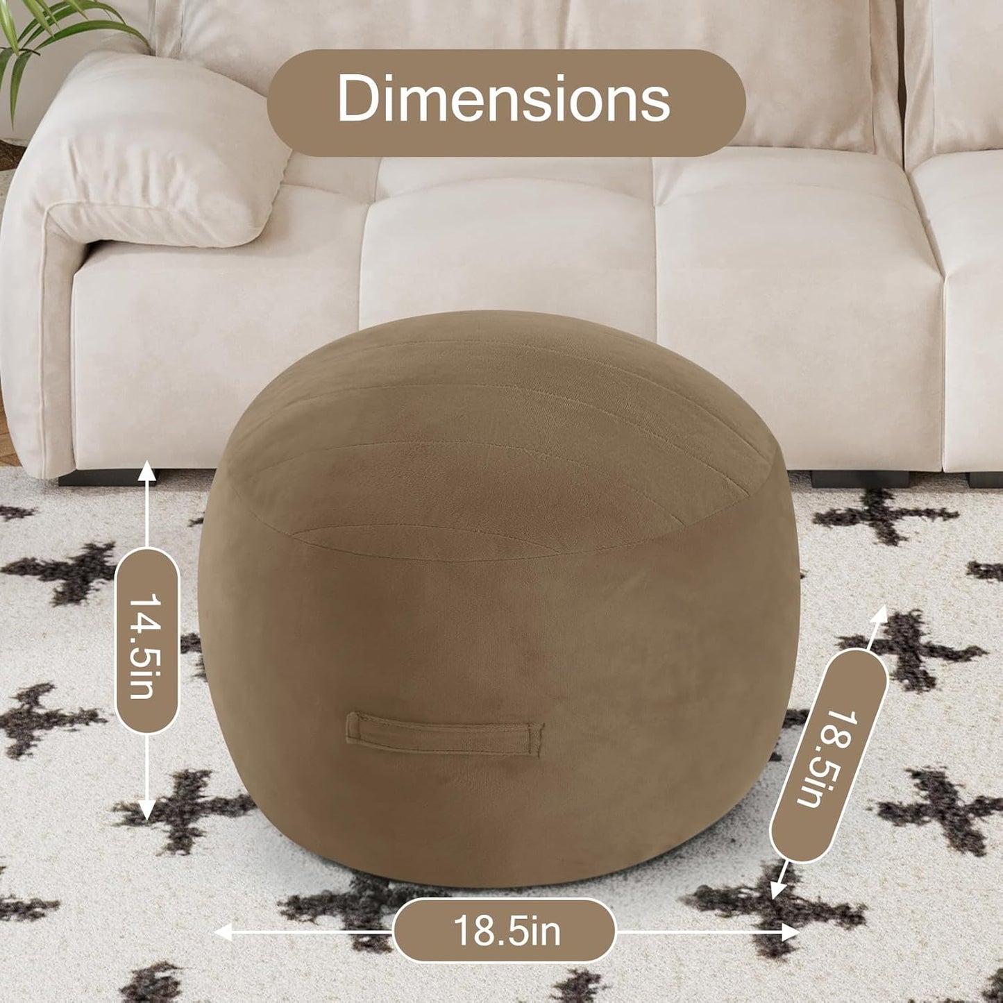 MeMoreCool Round Stuffed Pouf Ottoman Foot Rest, Floor Pouf Foot Stool with Soft Foam Chunk Filling, Small Round Ottoman Footstool Circle Footrest for Living Room, Light Coffee