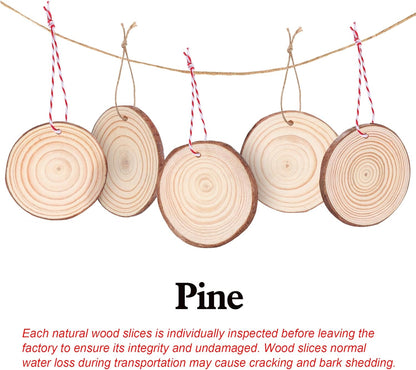 50 Pcs Wood Slices with Hole, 2.3"-2.8" Unfinished Wood, Wood Rounds for Crafts, Wood Crafts, Round Wood for Doodle, Splice, Paint, Art, Decorate, Ornament