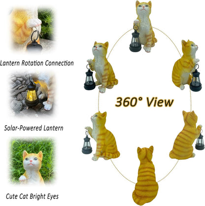 Garden Decor Solar Cat Statues with Solar Lantern Outdoor Decor Lovely Tabby Cat Figurine Art Decor for Home Lawn Yard Housewarming Gift for Mom Grandma Women Cat Lover