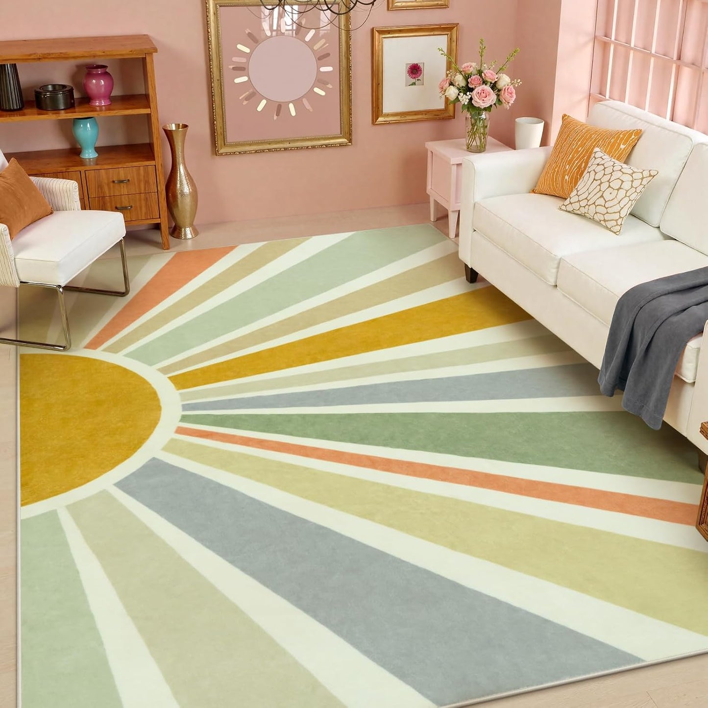 STARUIA Sun 8x10 Washable Area Rugs for Living Room, Non-Slip Backing Large Boho Rainbow Nursery kids Area Rug for Bedroom, Carpet Rug for Dining Guest Room Classroom Office Nursery Kids(Monet,8'x10')