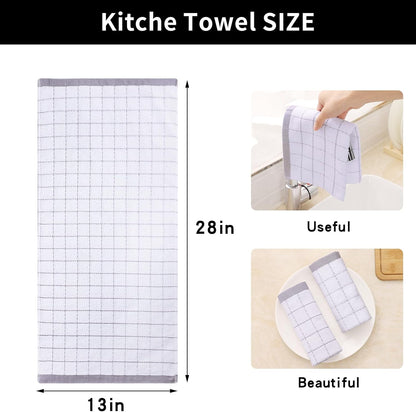 Homaxy 100% Cotton Terry Kitchen Towels(White, 13 x 28 inches), Checkered Designed, Soft and Super Absorbent Dish Towels, 12 Pack