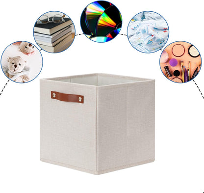 DULLEMELO Storage Boxes for Shelves Closet Storage,Sturdy Home Organization Bins for Gifts Empty,Foldable Fabric Storage Cubes Baskets for Nursery Toys Towels Clothes Storage(Beige)