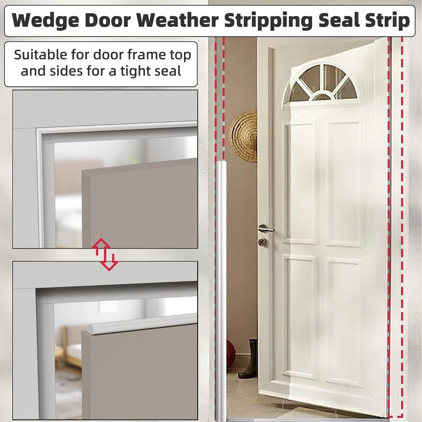 2 Pack*16.4 Ft Weather Stripping Seal Strip for Doors,Soundproofing Window Insulation Draft Stopper for Winter, Selfadhesive Foam Weather Strip for Door Frame,Door Gap Filler Noise Blocker(White)