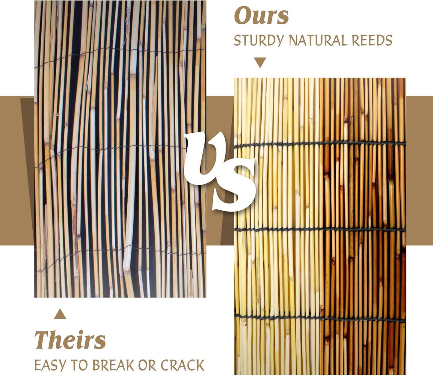 Natural Reed Fencing Rolls,5.5FT X 16.4FT Reed Screen Curtain Fence Covering Privacy Bamboo for Outdoor Backyard Patio（Stripy）