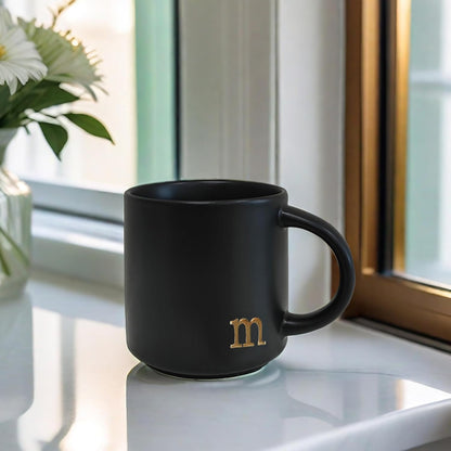 COLLECTIVE HOME - Black Monogram Ceramic Mugs, 15 oz Golden Initial Coffee Cups, Elegant Alphabet Tea Mugs, Personalized Halloween Mug with Gift Box, Perfect for Office and Home Décor (m)