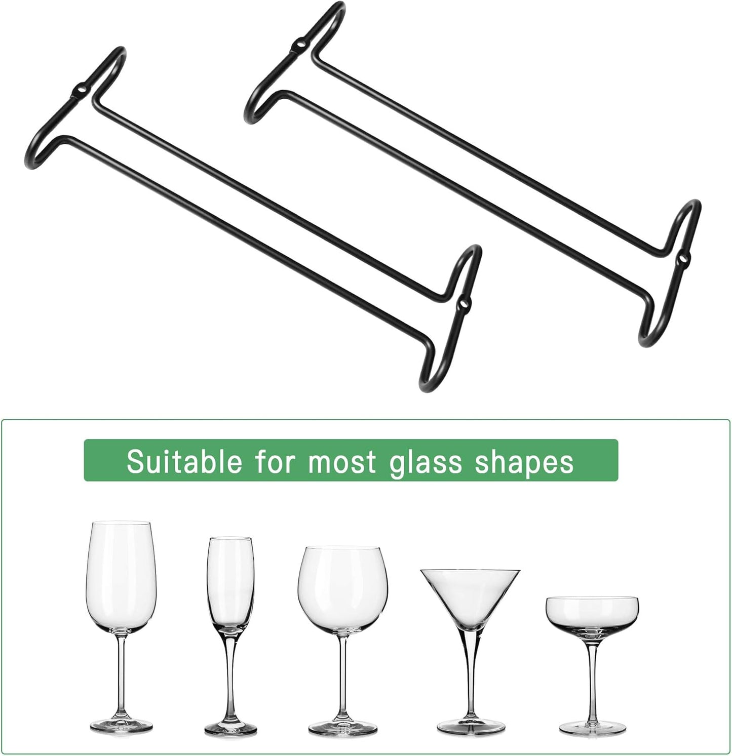 4 Pack Steamware Wine Glass Hanging Rack, Metal Stemware Holder Storage Wall Mount Under Cabinet Kitchen Bar Pub, Black