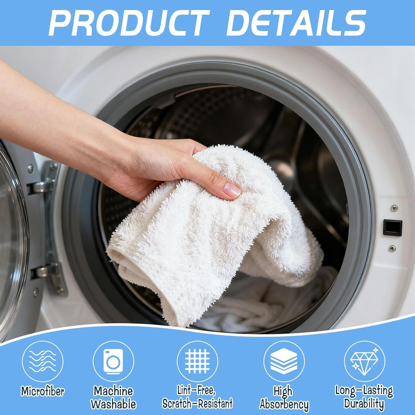 6 Pack Extra Large Microfiber Cleaning Cloths 20"x30", Lint-Free Reusable Towels for Home, Glass, Windows, Office, Kitchen, Bathroom – White