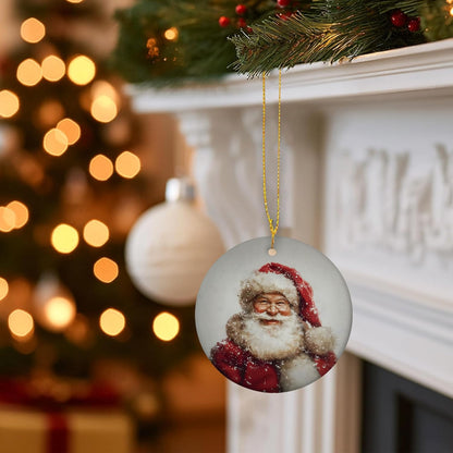 Vintage Christmas Santa Ceramic Ornament Gifts, Retro Christmas Winter Santa Claus Decorative Hanging Ornaments for Xmas Tree Holiday Party Decoration, Winter Xmas Tree Decorations