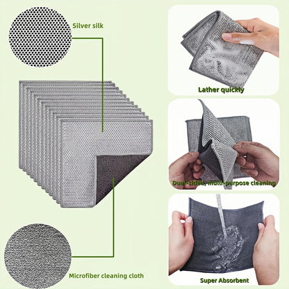 Stainless Steel Scrubber and Cleaning Rags - Non Scratch Wire Dishcloth for Washing Dishes, Durable Steel Wool Scrubber and Kitchen Dish Towels (New 6pcs)