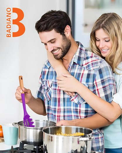 Silicone Pasta Fork, Kitchen Heat Resistant Noodle Spoon Server, BPA Free Spaghetti Strainer,12.8 inch (BERRY)