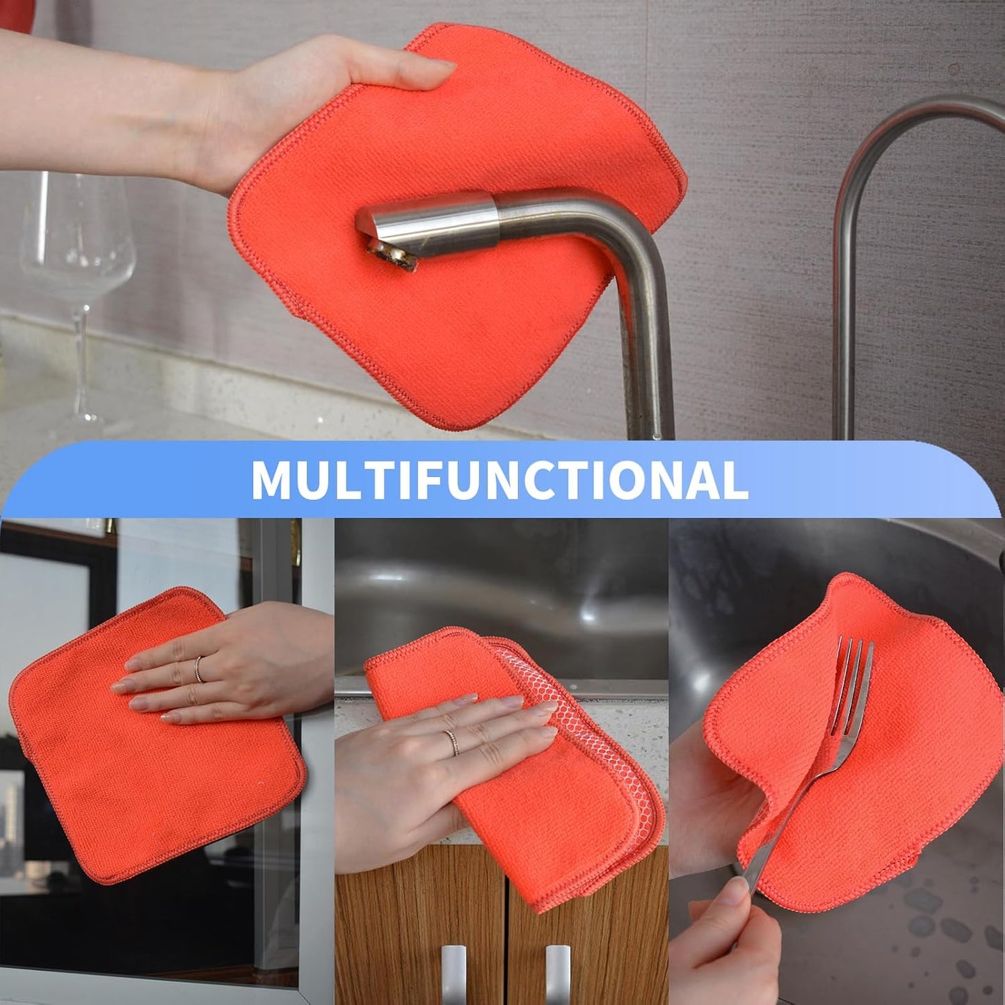 KinHwa Kitchen Washcloths for Dishes Absorbent Microfiber Dish Cloths Quick Dry Dish Rags with Poly Scour Scrub Side Ideal for Kitchen Cleaning (Red, 7inchx7inch 9 Pack)