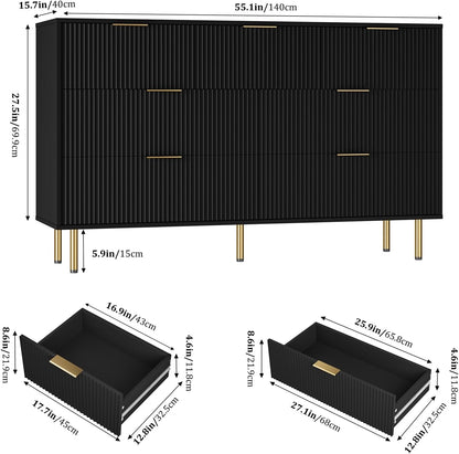 7 Drawers Dresser for Bedroom, Fluted Dresser Chest of Drawers with Gold Handle, Wood Modern Dressers for Closet, Bedroom Furniture Storage Organizer for Living Room, Hallway