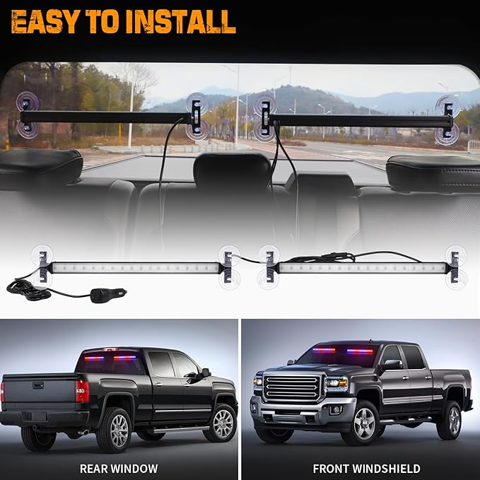 XRIDONSEN 2 in 1 Red Blue Traffic Advisor Police Light Bar 144 LED Interior Front Windshield Dash Rear Window Police Lights Emergency Strobe Warning Hazard Safety for Vehicles Trucks (2x17.7 inch)