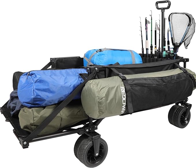 REDCAMP 49" Folding Dog Wagon Cart with Tailgate Heavy Duty, 300LBS Large Collapsible Extended Utility Cart Fishing Wagon with Extendable Rear End for Sports Shopping Pet