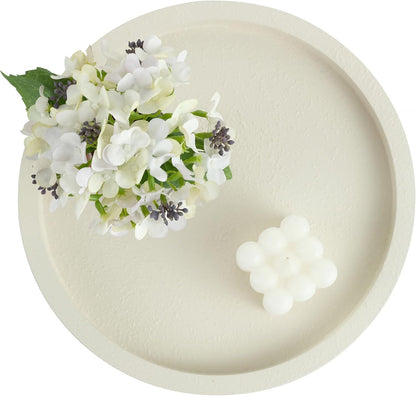 Hanobe Decorative Tray for Coffee Table: Round Ottoman Tray for Living Room 12" Modern Dining Table Organizer Decor Dresser Display Entryway Countertop Cream White