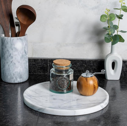 Natural Round Marble Tray - Luxury Decorative Serving Tray for Coffee Table, Bathroom Vanity, Dresser & Kitchen Countertop - Stone Organizer for Jewelry, Perfume, Candle, Home Decor -Arabescato